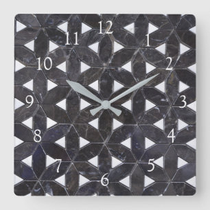 Horloge Carrée Mosaïque gris charbon   fleur de vie motif
