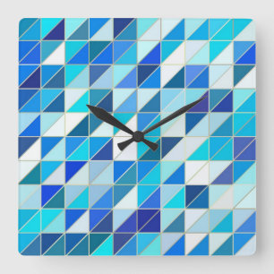 Horloge Carrée Mosaïque - Nuances de bleu et de blanc