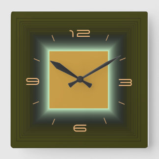 Horloge Carrée Moss Green/Yellow Orange>Horloge murale