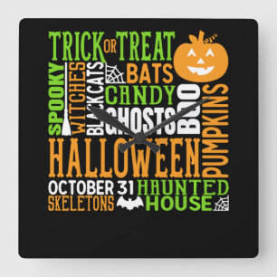 Horloge Carrée Mot d'Halloween Jumble coloré mignon araignée Citr