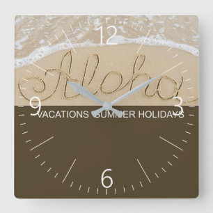 Horloge Carrée Mot sable Aloha