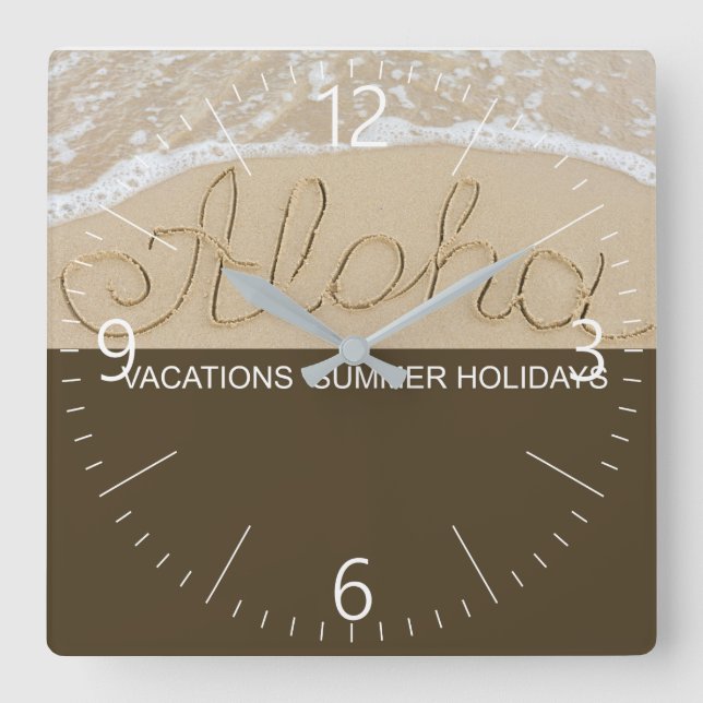 Horloge Carrée Mot sable Aloha (Recto)