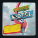 Horloge Carrée Motel de Phoenix d'aquarelle<br><div class="desc">Artiste de motel de Phoenix d'aquarelle : Naomi McCavitt</div>