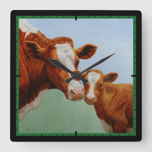Horloge Carrée Mother Guernsey Cow and Cute Calf