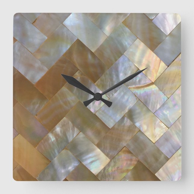 Horloge Carrée Mother of Pearl Capiz Weave (Recto)