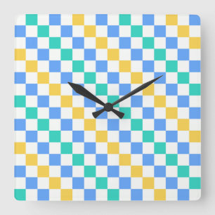 Horloge Carrée Motif à carreaux diagonaux pour journée à la plage