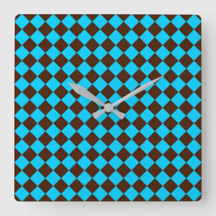 Horloge Carrée Motif à carreaux diamant bleu marron