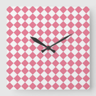 Horloge Carrée Motif à carreaux diamant rose blanc