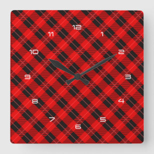Horloge Carrée Motif à plaid rouge et noir