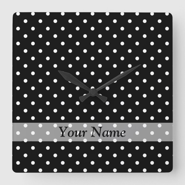 Horloge Carrée Motif à points de polka noir (Recto)