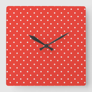 Horloge Carrée Motif à pois sur fond rouge uni