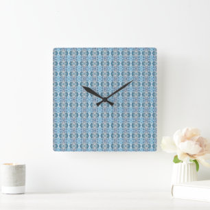 Horloge Carrée Motif abstrait bleu glace symétrique serein