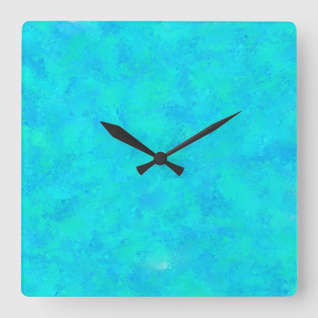 Horloge Carrée Motif Abstrait Bleu Turquoise (Recto)