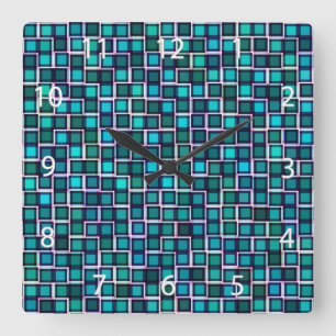 Horloge Carrée Motif Abstrait Carré bleu