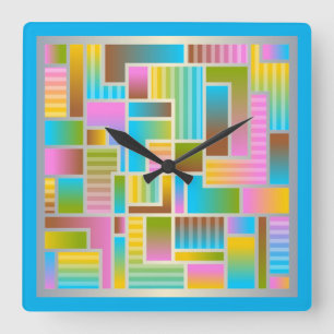 HORLOGE CARRÉE MOTIF ABSTRAIT COLORÉ