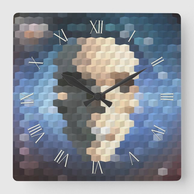 Horloge Carrée Motif abstrait crâne (Recto)