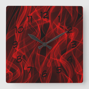 Horloge Carrée Motif Abstrait de la ligne Neon Red Curvy