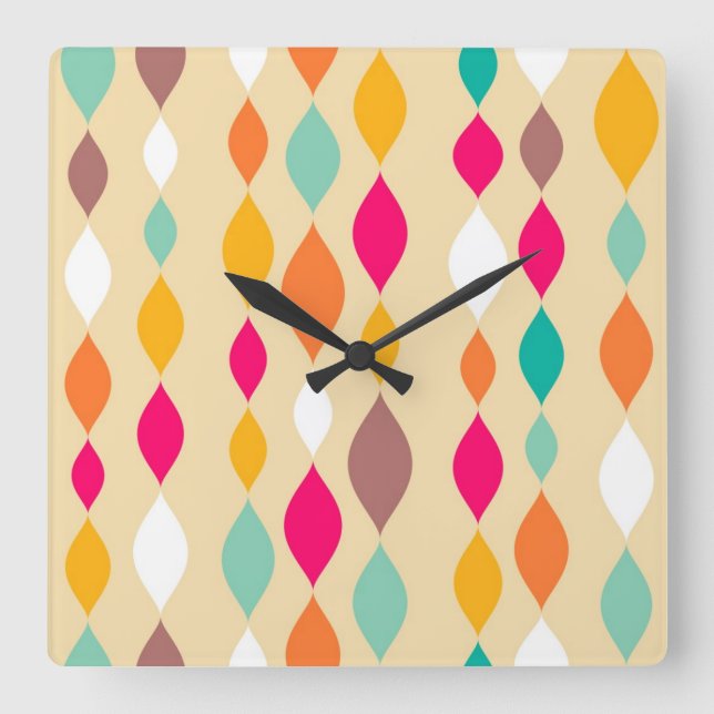 Horloge Carrée Motif abstrait de style rétro (Recto)