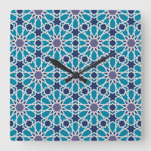 Horloge Carrée Motif Abstrait En Bleu Et Gris