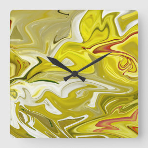Horloge Carrée Motif abstrait jaune 
