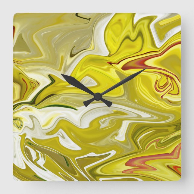 Horloge Carrée Motif abstrait jaune  (Recto)