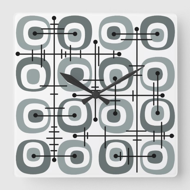 Horloge Carrée Motif Abstrait MCM Milieu de Siècle Gris (Recto)
