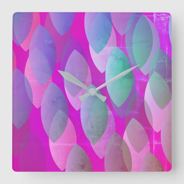 Horloge Carrée Motif Abstrait moderne | Magenta Purple Rose Turqu (Recto)