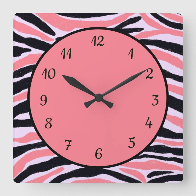 Horloge Carrée Motif Abstrait moderne tendance rose noir (Recto)