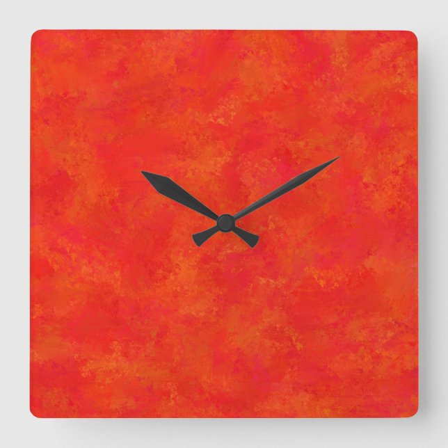 Horloge Carrée Motif abstrait orange rouge (Recto)