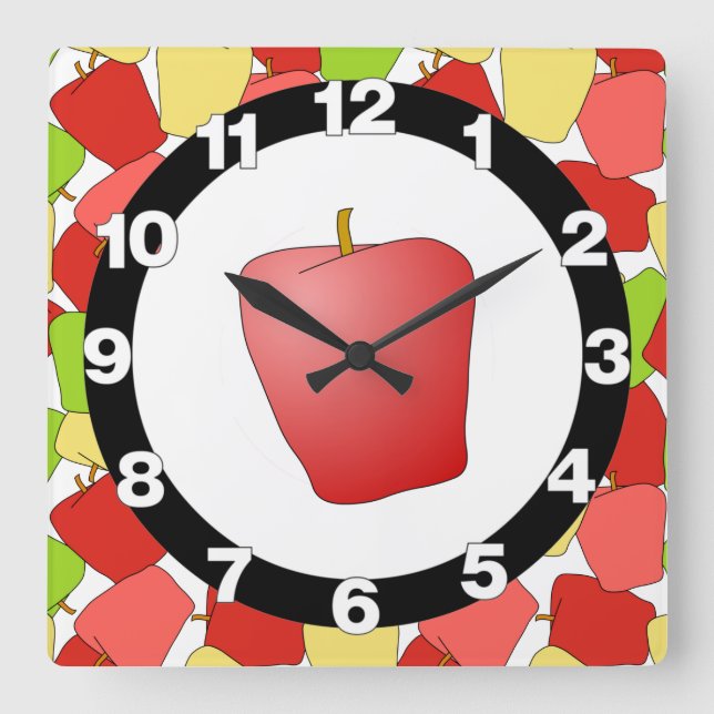 Horloge Carrée Motif Apple Jumble (Recto)