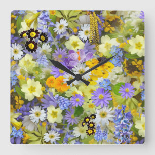 HORLOGE CARRÉE MOTIF ARRIÈRE - PLAN FLORAL MULITCOLORED