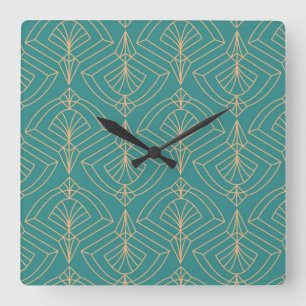 Horloge Carrée Motif Art Déco avec des formes géométriques dorées