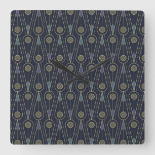 Horloge Carrée Motif Art Déco avec des formes géométriques en or