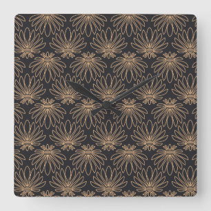 Horloge Carrée Motif Art Déco avec motifs floraux dorés