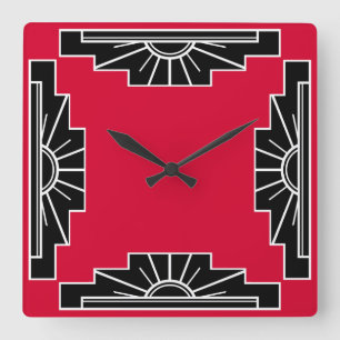 Horloge Carrée Motif Art déco en rouge