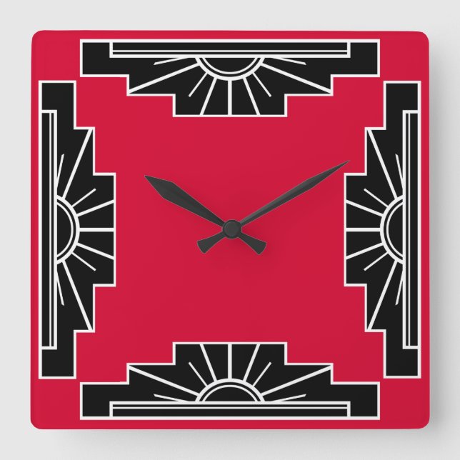 Horloge Carrée Motif Art déco en rouge (Recto)