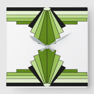Horloge Carrée Motif Art Déco en vert et noir