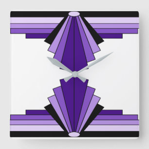 Horloge Carrée Motif Art Déco en violets et noirs