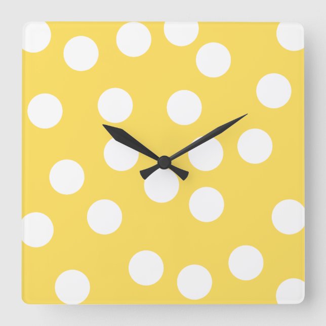 Horloge Carrée Motif Big Dot jaune et blanc. (Recto)