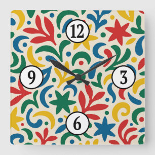 Horloge Carrée Motif biophilique de style moderne du milieu du XX