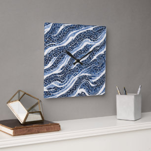 Horloge Carrée Motif blanc bleu 15