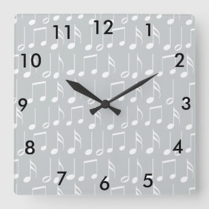 Horloge Carrée Motif blanc de notes de musique