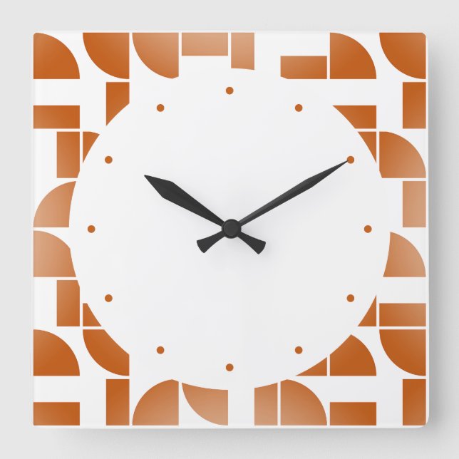 Horloge Carrée Motif blanc en terre cuite géométrique moderne (Recto)