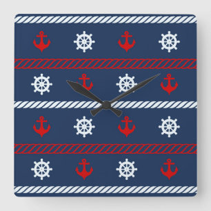 Horloge Carrée Motif blanc et bleu rouge d'océan