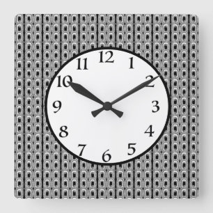 Horloge Carrée Motif blanc moderne et élégant noir