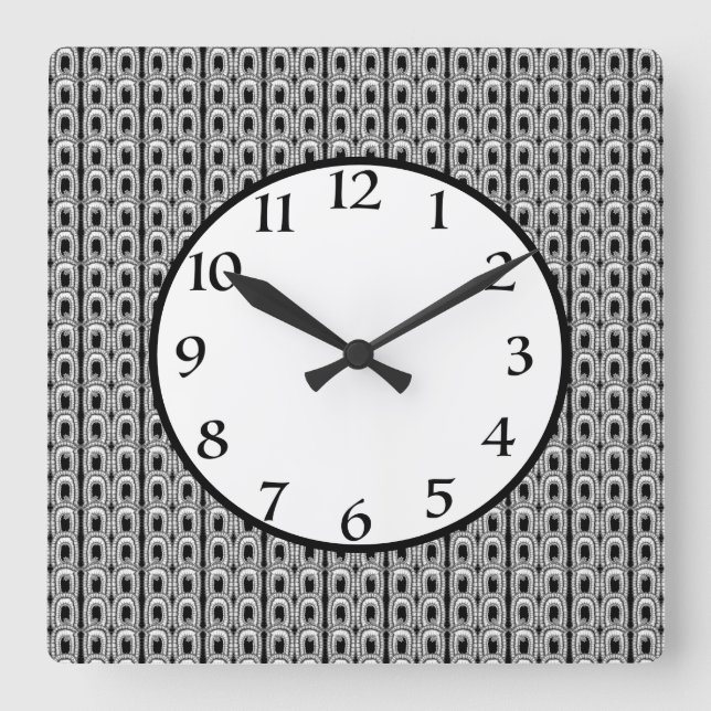 Horloge Carrée Motif blanc moderne et élégant noir (Recto)