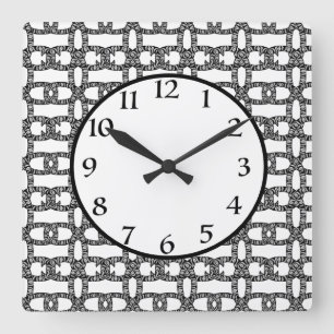 Horloge Carrée Motif blanc moderne et élégant noir