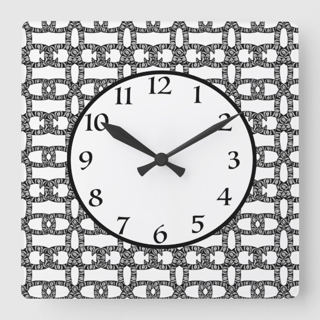 Horloge Carrée Motif blanc moderne et élégant noir (Recto)
