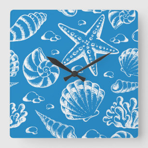 Horloge Carrée Motif bleu de plage