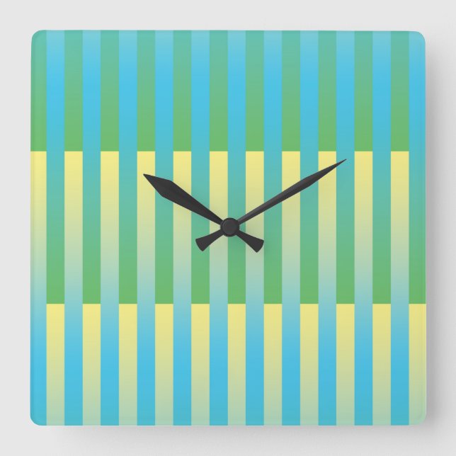 Horloge Carrée Motif bleu jaune vert rayé (Recto)